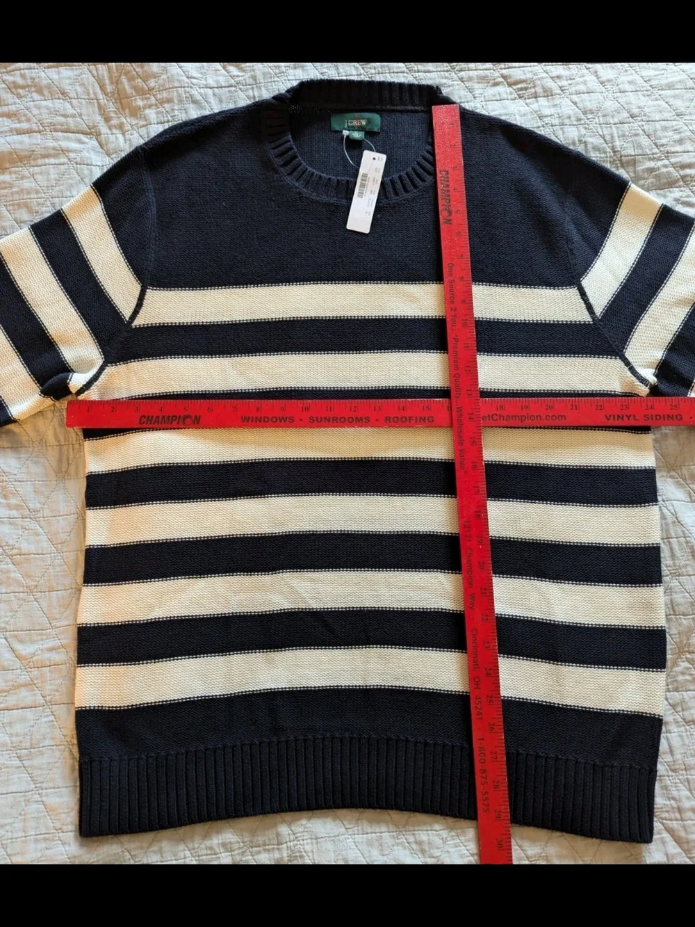 J. Crew Navy and White Striped Crewneck Sweater